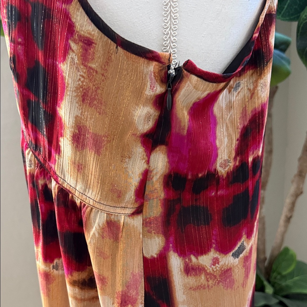 DKNY Maroons, tans, browns and black Tie-Dye Midi Dress - Picture 4 of 6